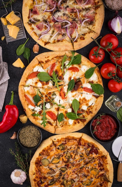 Assortment of various type of Italian pizza