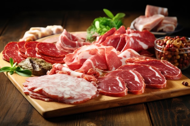 Assortment of various types of Italian cold cuts Salami raw ham soppressata capocollo