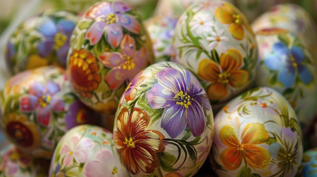 Assortment of Vintage HandPainted Floral Easter Eggs