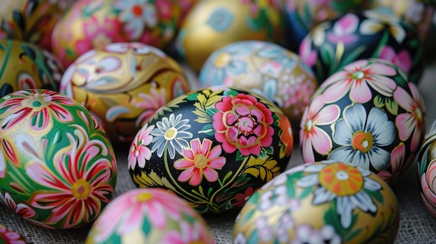 Assortment of Vintage HandPainted Floral Easter Eggs