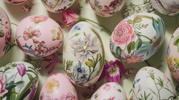 Assortment of Vintage HandPainted Floral Easter Eggs