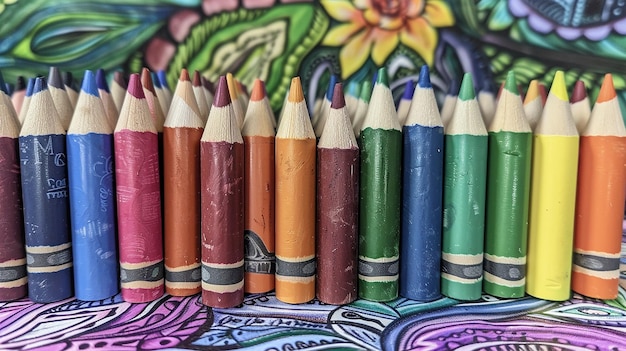 Photo assortment of vividly hued crayons perfect for creative coloring