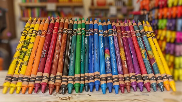 Photo assortment of vividly hued crayons perfect for creative coloring