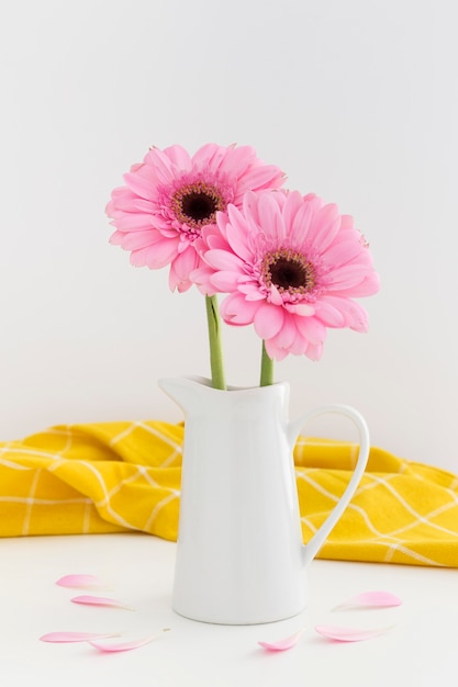 Photo assortment with pink flowers in a white vase