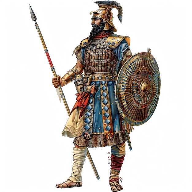 Assyrian warrior with elaborate armor and weaponry fantasy