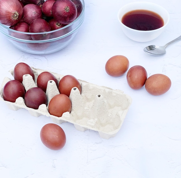 aster eggs. Eggs are dyed with natural onion dye.