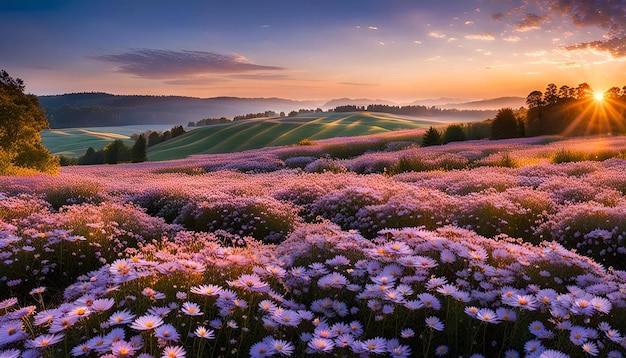 Photo aster field at dawn