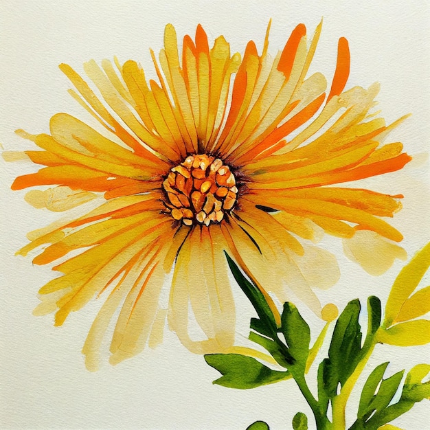 Aster Flower Beautiful Colorful Illustration Watercolor Orange