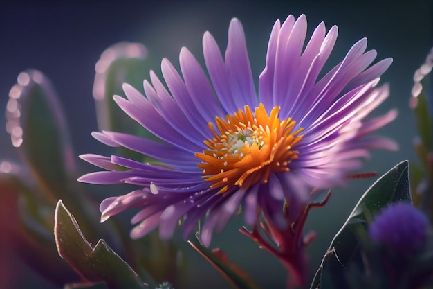 Aster tongolensis beautiful groundcovering flowers with violet purple petals AI Generated