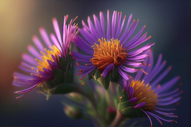 Aster tongolensis beautiful groundcovering flowers with violet purple petals AI Generated