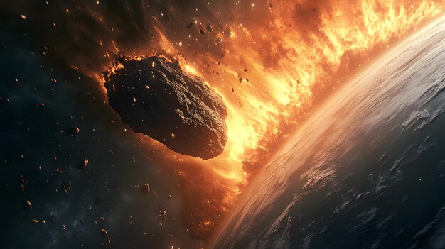 Asteroid Impacting a Planet with Fiery Debris