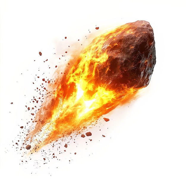 Photo asteroid meteor in the air engulfed in fire on white background