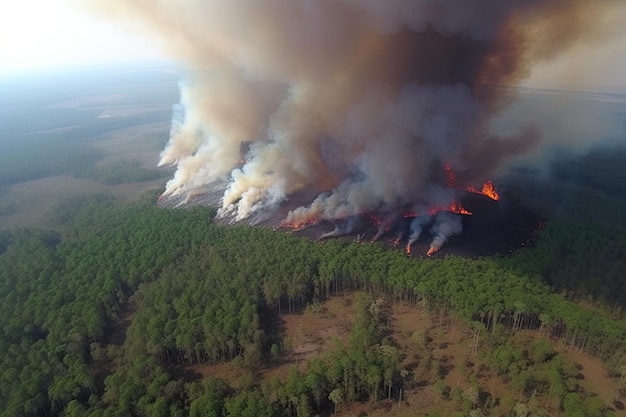 Astonishing ecological calamity represented by an extensive raging forest fire Generative AI