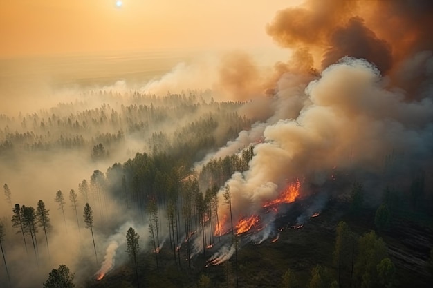 Astonishing ecological calamity represented by an extensive raging forest fire Generative AI