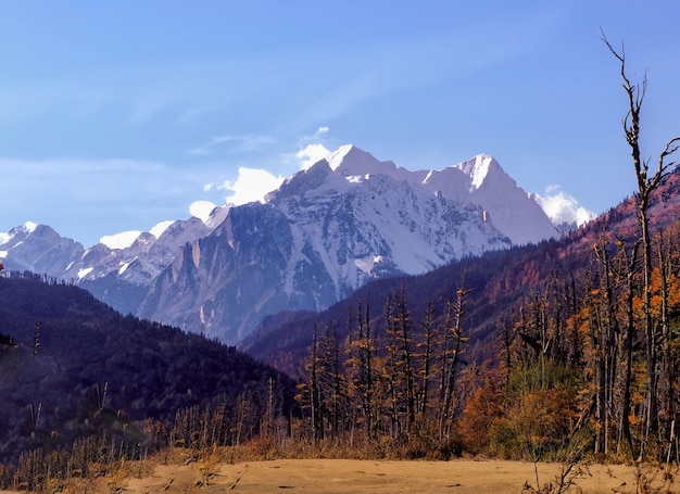 Astonishing mountains landscape with clouds and greenry