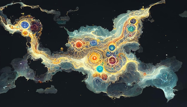 Astral planes in 7 levels map concept art illustration