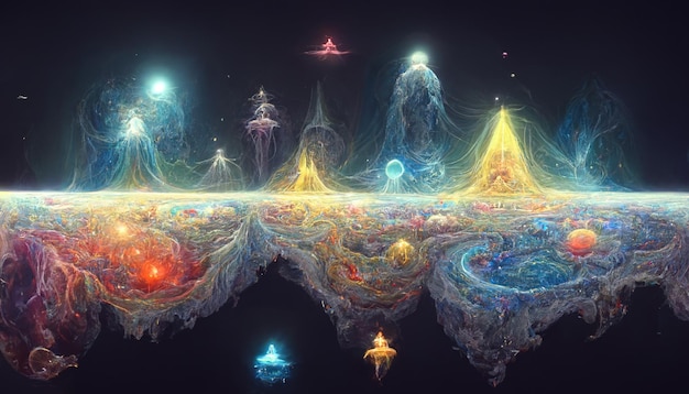 Astral planes in 7 levels map concept art illustration