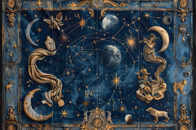 Photo astrology celestial alchemy clouds sun and moon background