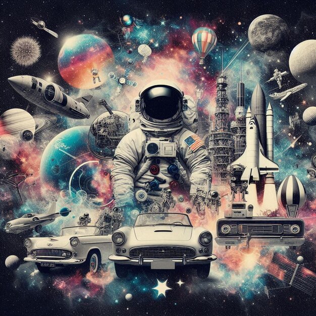 Photo astronaut art and digital space collage