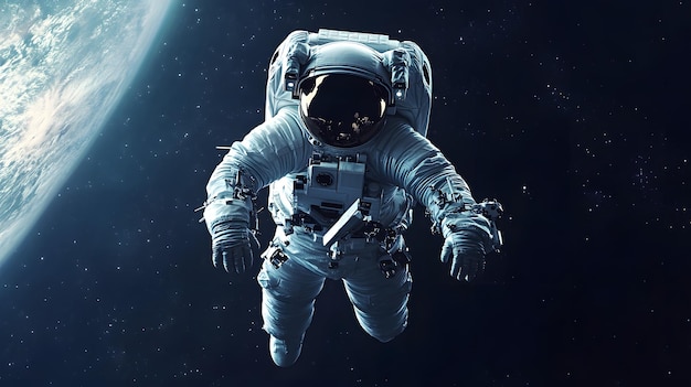 an astronaut in an astronaut  s space suit with a space shuttle in the background