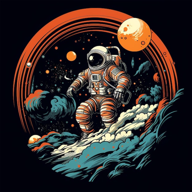 An astronaut in an astronaut suit is on a planet