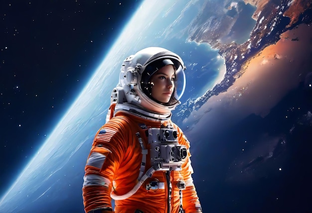 a astronaut in an astronaut suit is standing in front of a planet earth