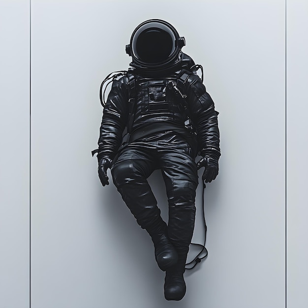 Photo astronaut in black suit and helmet sitting on the wall