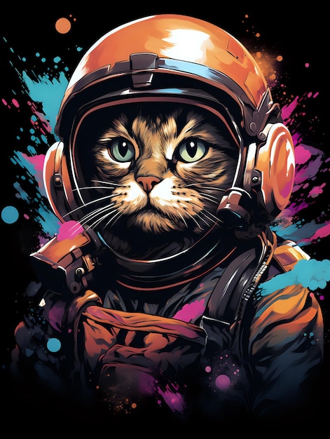 Astronaut cat in space illustration tshirt design