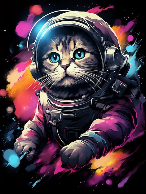 Astronaut cat in space illustration tshirt design