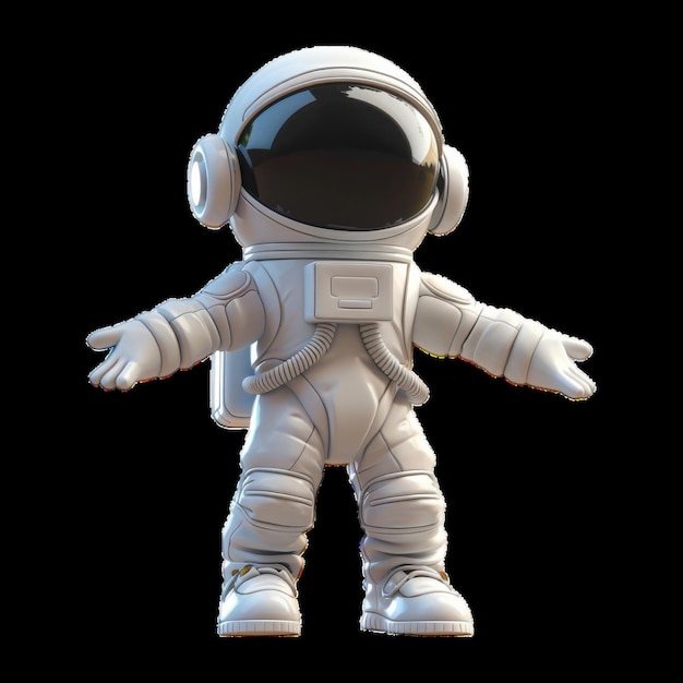 Astronaut character in a playful pose on a black background