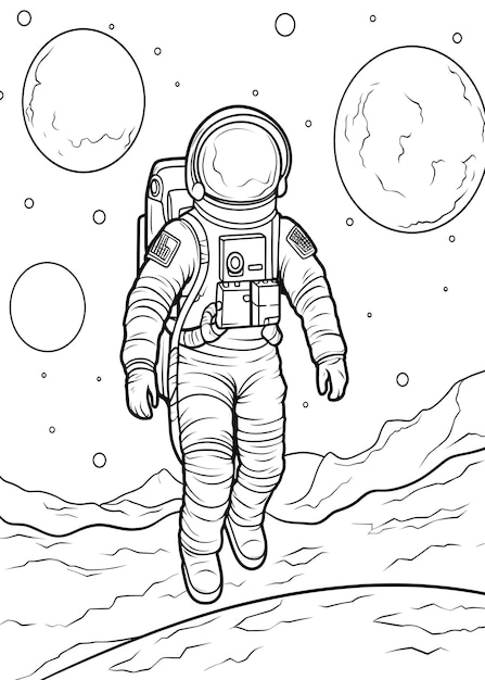 Astronaut Coloring Page for Kids Cute Astronaut Line Art coloring page Astronaut Outline Illustration For Kids Coloring Page Kids Coloring Page Astronaut Coloring Book AI Generative