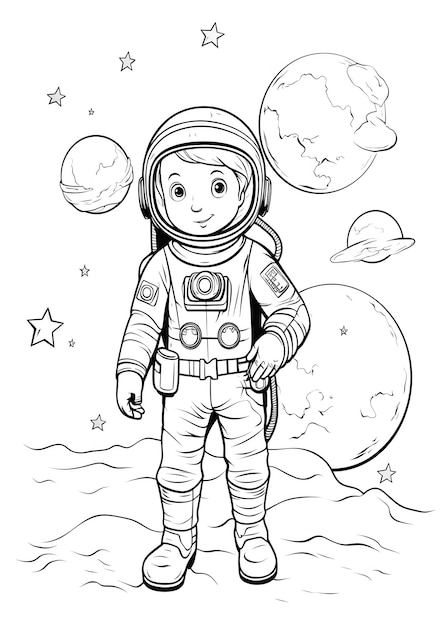 Astronaut Coloring Page for Kids Cute Astronaut Line Art coloring page Astronaut Outline Illustration For Kids Coloring Page Kids Coloring Page Astronaut Coloring Book AI Generative