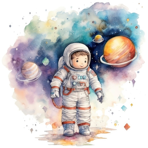 Astronaut Cute Illustration Style on a White Background