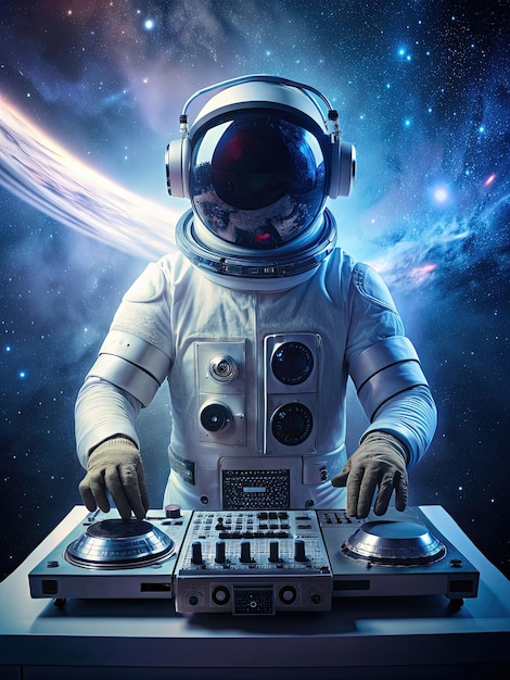 Astronaut DJing in Space Suit on Turntable Generative AI