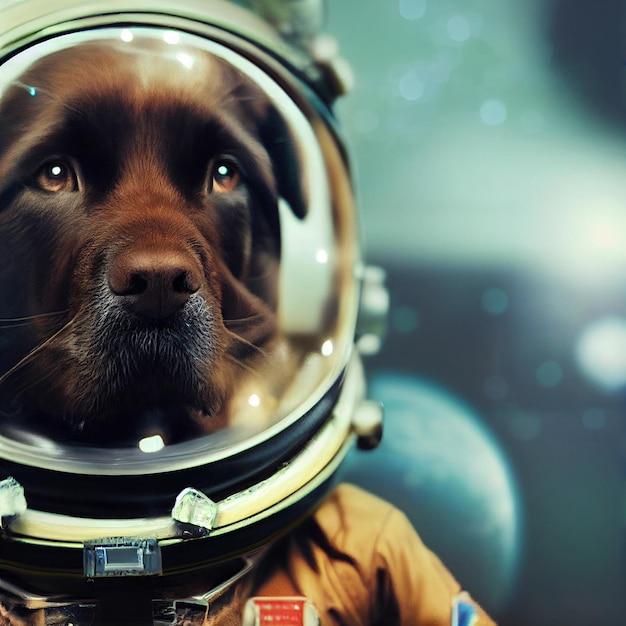 Astronaut dog portrait with spacesuit uniform 3d rendering illustration