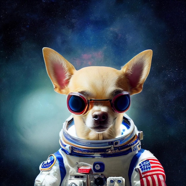 Astronaut dog portrait with spacesuit uniform 3d rendering illustration