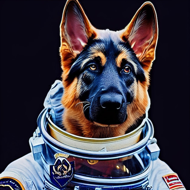 Astronaut dog portrait with spacesuit uniform 3d rendering illustration