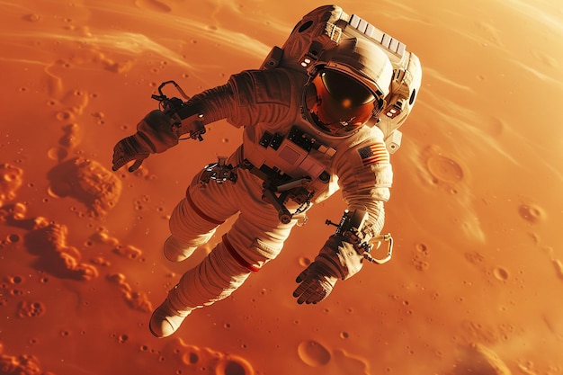 Photo astronaut doing space walk mars exploration