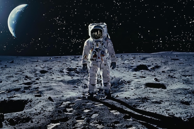 A astronaut examines the moon in a high quality photo