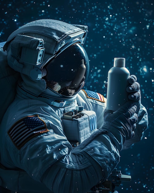 Astronaut Examining Bottle in Space Generative Ai