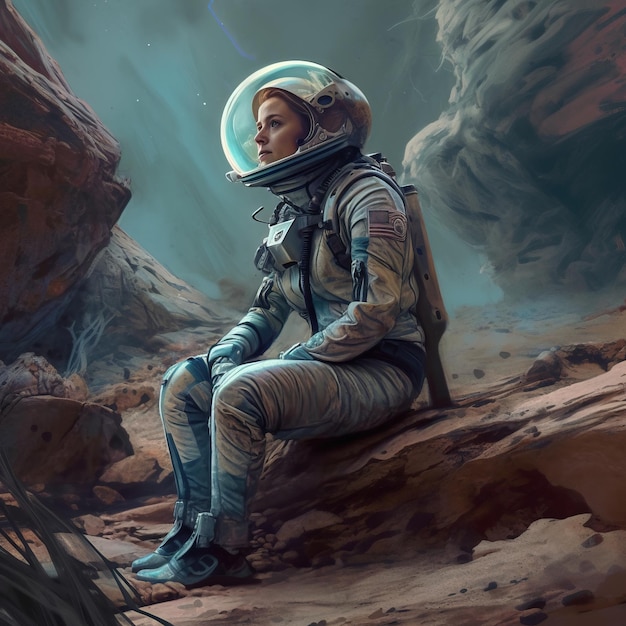 An astronaut exploring an alien planet A hightech astronaut from the future