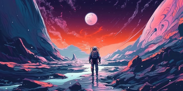 Astronaut Exploring the Galaxy Colorful Space Illustration Background Generative Ai