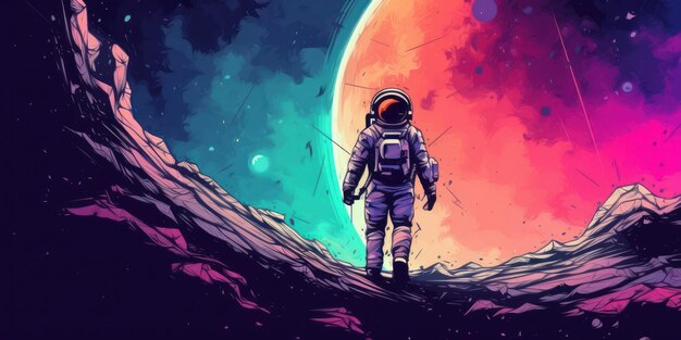 Astronaut Exploring the Galaxy Colorful Space Illustration Background Generative Ai