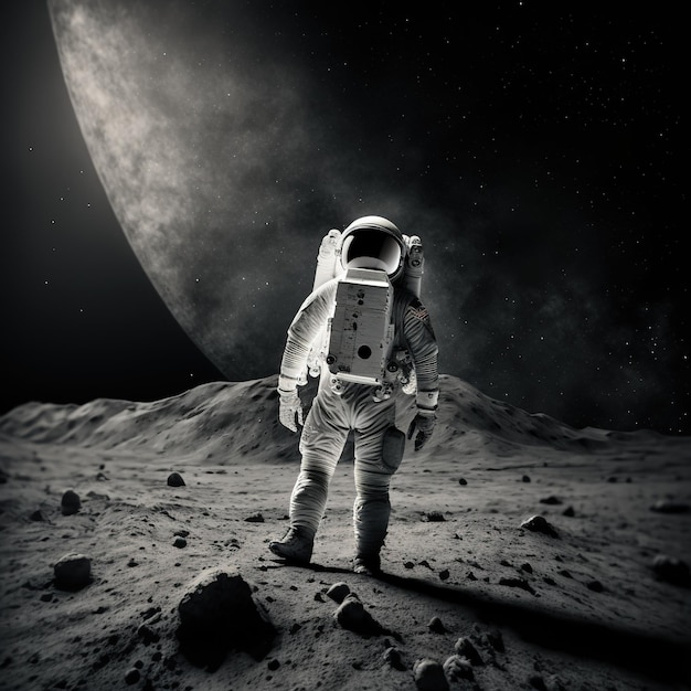 Astronaut exploring on moon created using generative ai technology