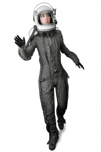 Photo astronaut fashion stand woman space suit helmet