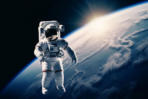 Astronaut flies over the earth in space Generative ai