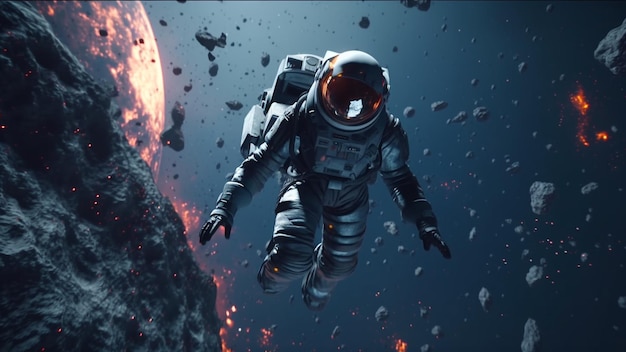 Astronaut floating in the depths of space fantastic dream world space exploration Generative AI