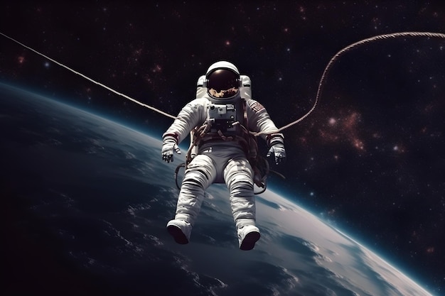 An astronaut floating above the earth