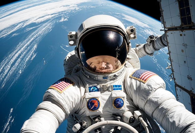 Astronaut Floating Near Space Station