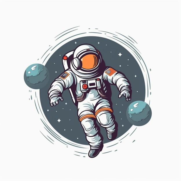 Astronaut floating in space surrounded by distant planets